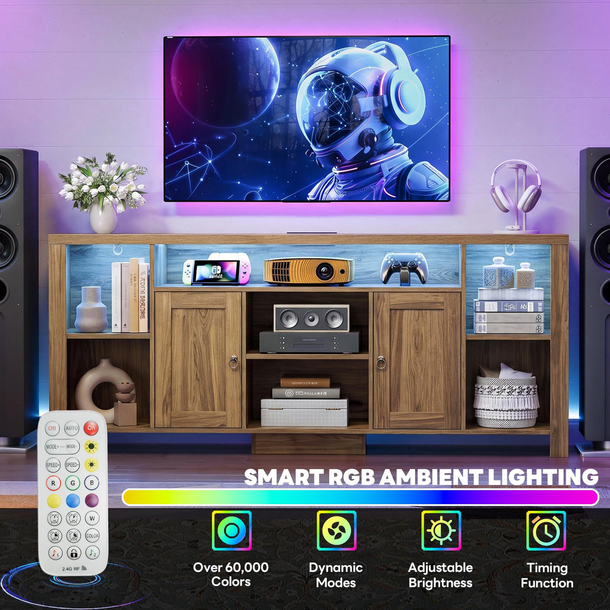 Oak Brown LED TV Stand