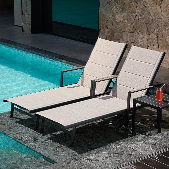 3-Piece Outdoor Chaise Lounge Set with Side Table