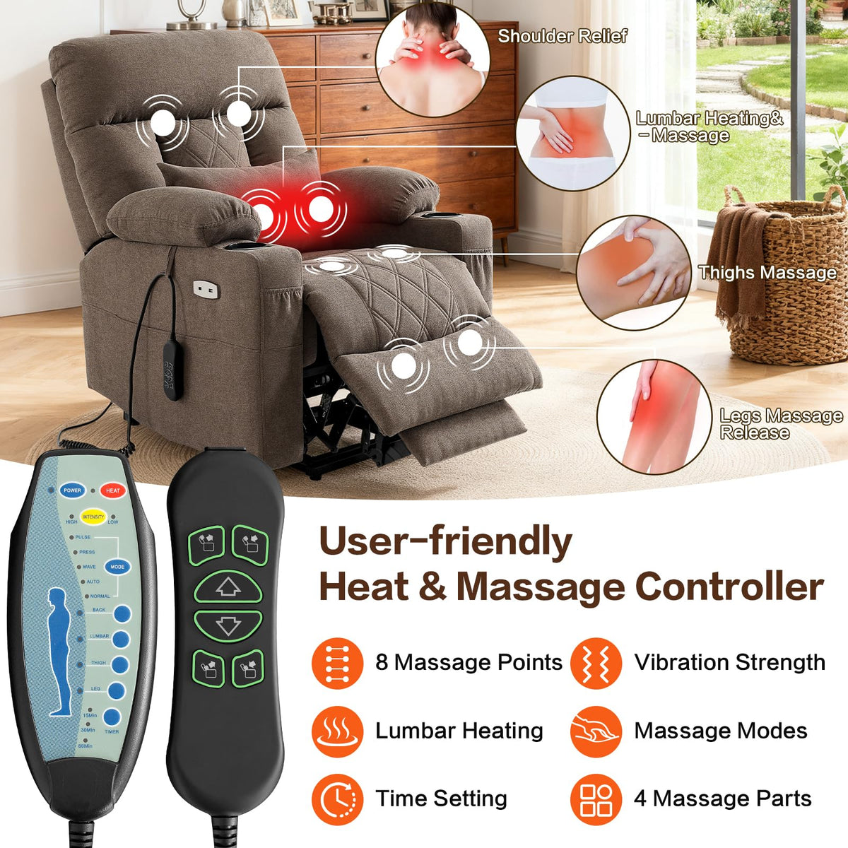 Tri-Motor Power Lift Recliner Chair for Elderly, Lay Flat Lift Chair,Brown