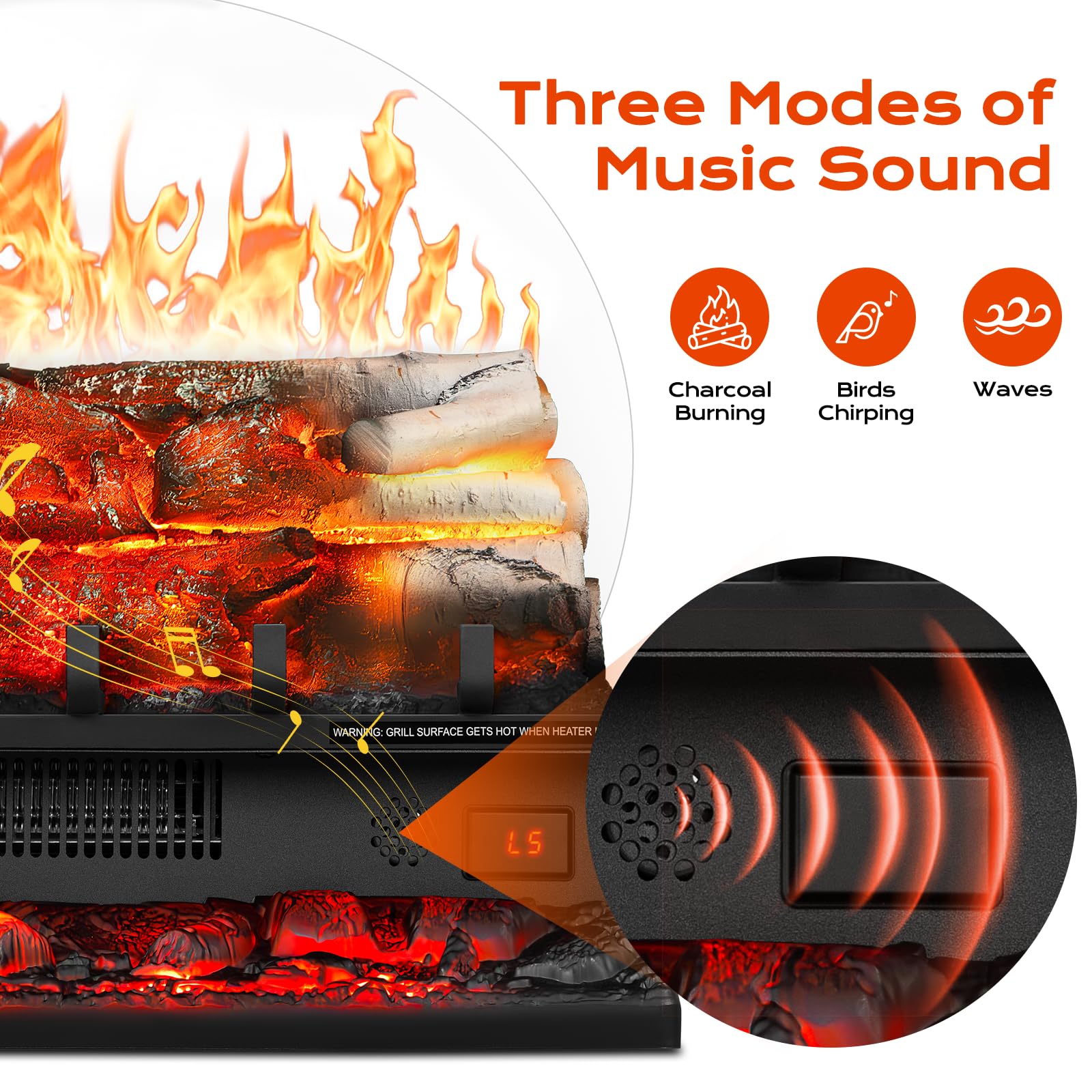 ZAFRO 20" Freestanding Electric Fireplace Insert with Log Set, Featuring 5 Flame speeds & Brightness Levels, 3 Sound Effects, Overheat Protection, 750W/1500W Heating Modes & Remote Control