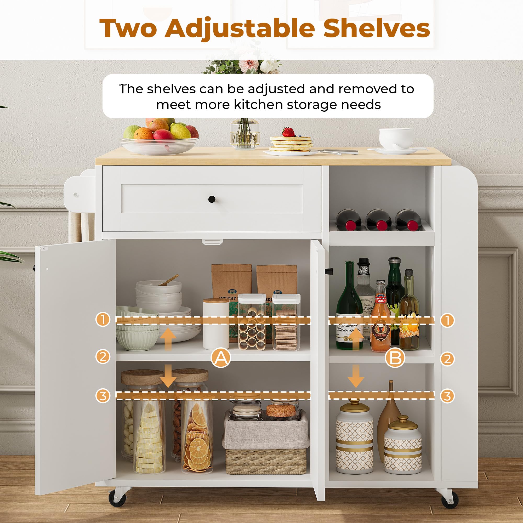 Rolling Kitchen Island with Drop Leaf & Wine Rack
