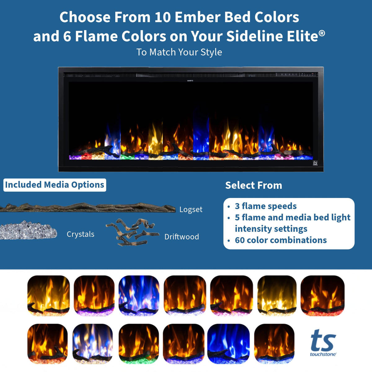 Touchstone Sideline Elite 50" Smart Electric Fireplace with Surround Mantel - 1,500W Heater