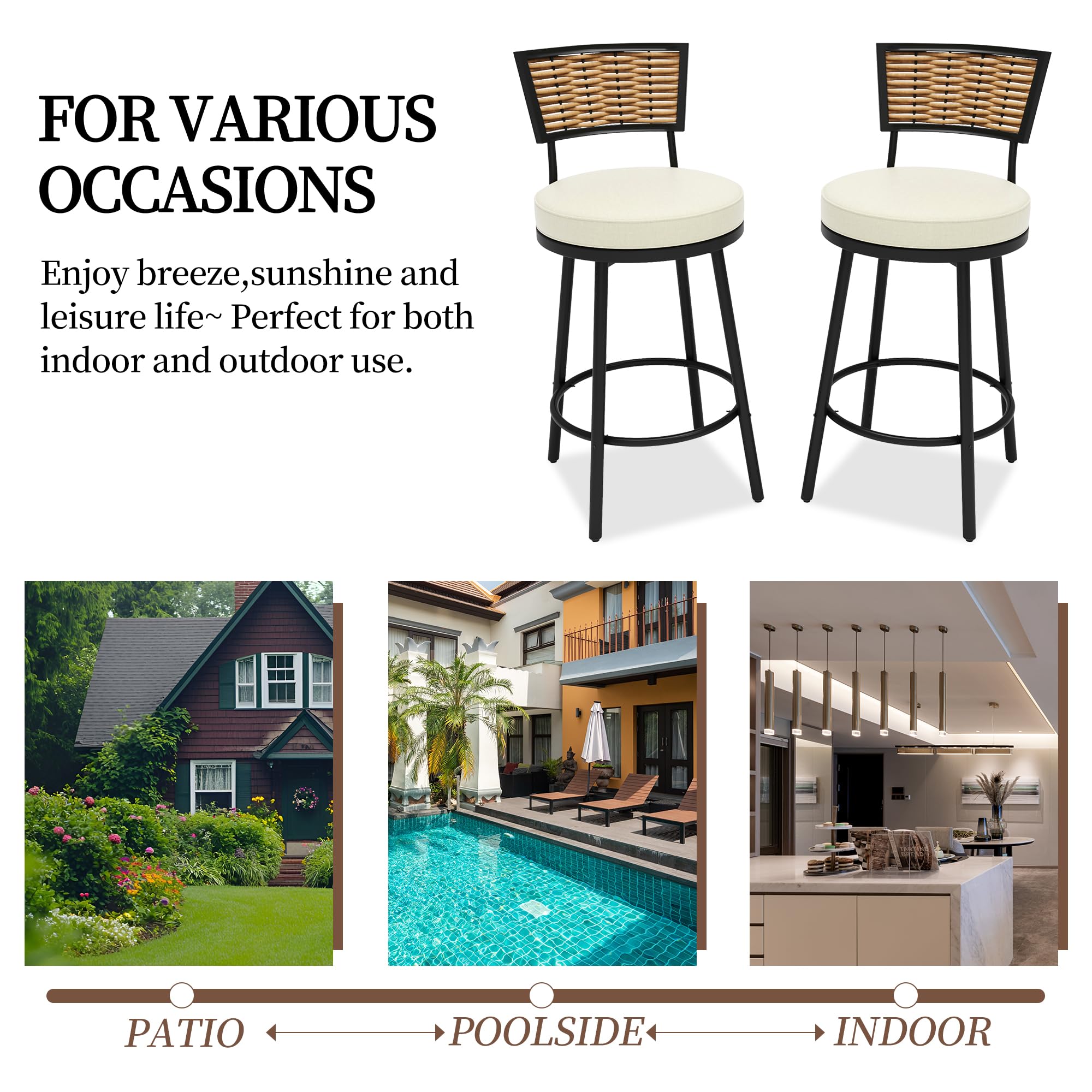 Patio Swivel Bar Stools with Cushions