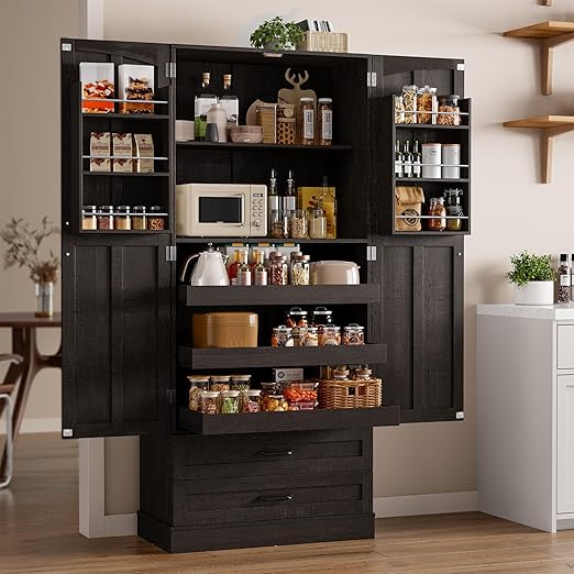 71" Tall Kitchen Pantry Cabinet with Pull-Out Shelves & Drawers