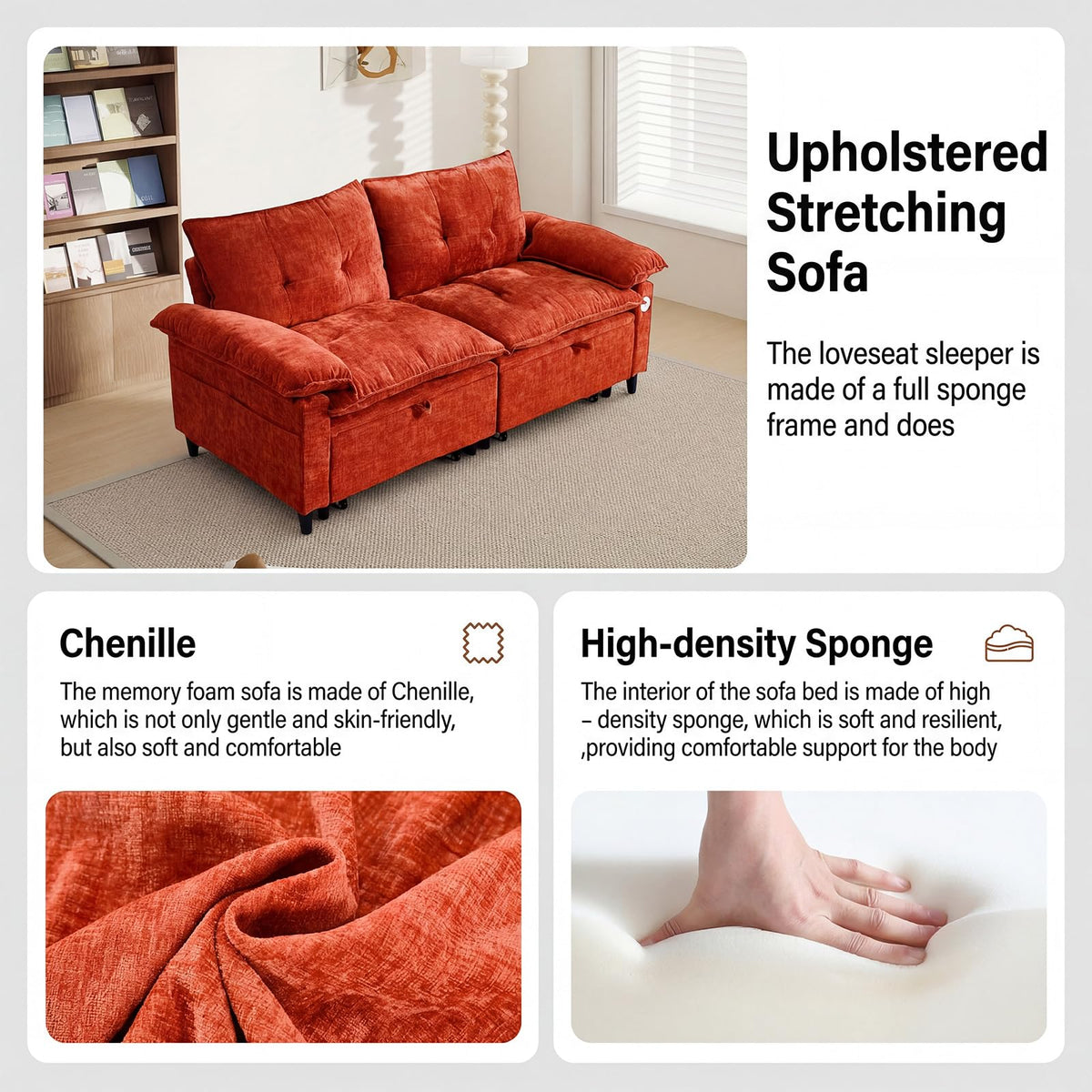 Chenille Loveseat Sleeper Sofa