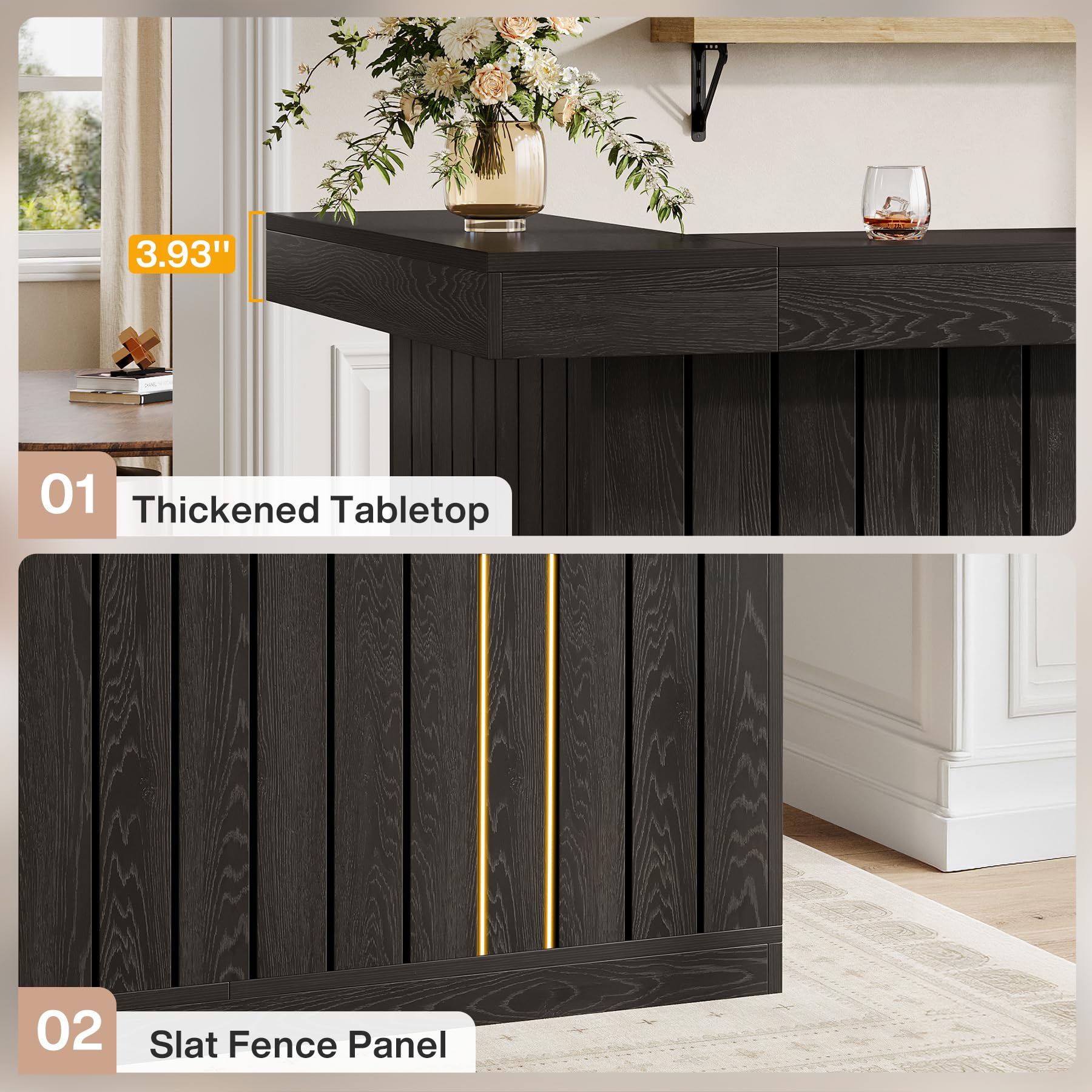 Tribesigns L Shaped Bar Table, 4-Tier Home Bar Unit with Wine Glasses Holders, Farmhouse Counter Height Pub Table with Storage Shelves, Corner Wine Table for Basement, Living Room (2, Black)