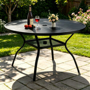 Round Outdoor Iron Patio Dining Table with Umbrella Hole