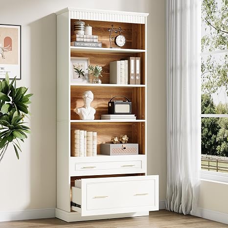 Tall Bookcase with File Cabinet & Drawers – 5-Shelf