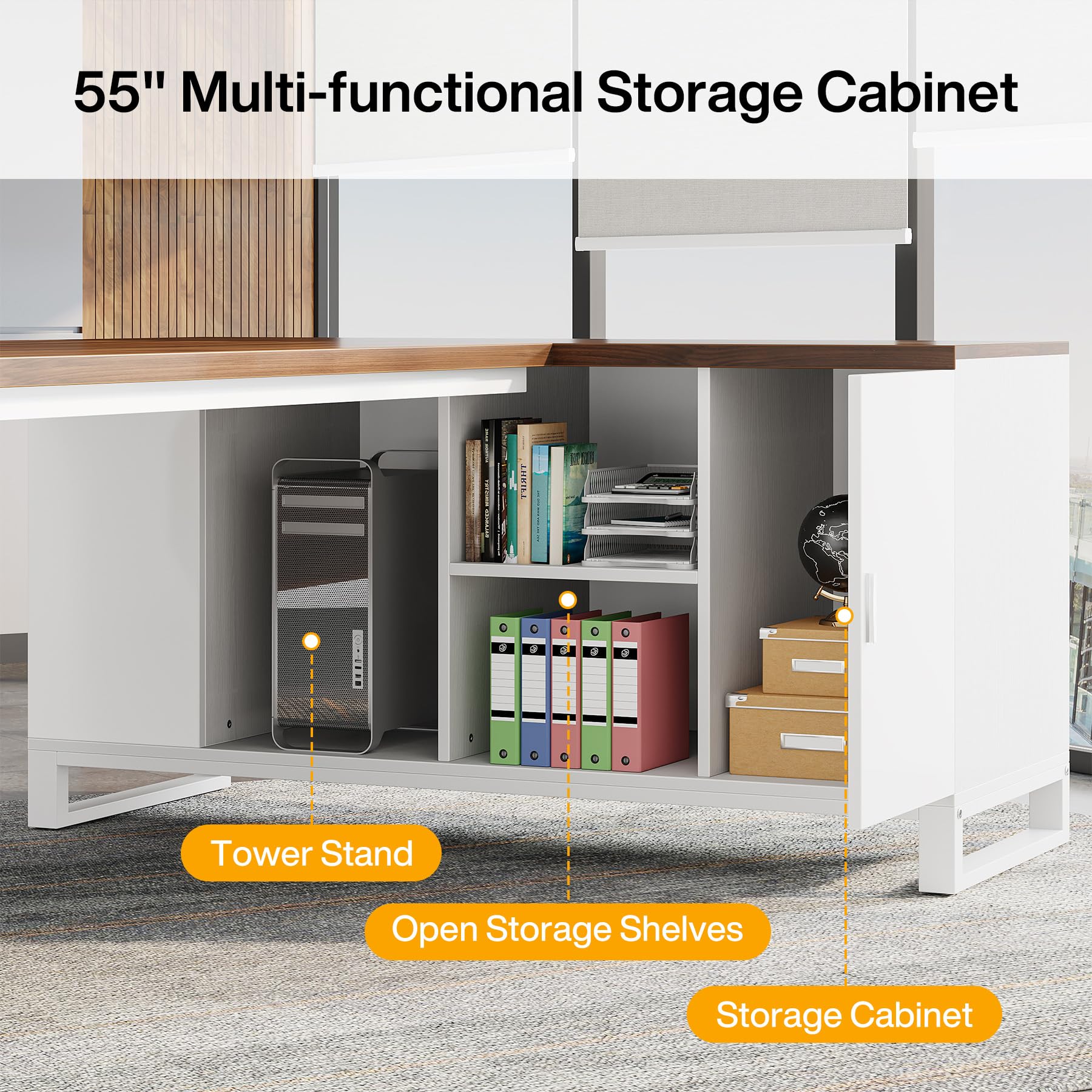 Tribesigns 70.8" L-Shaped Executive Desk with 55" File Cabinet, Large Home Office Computer Desk with Storage Shelves and Cabinet, Modern Business Furniture Set Home Office, Walnut White