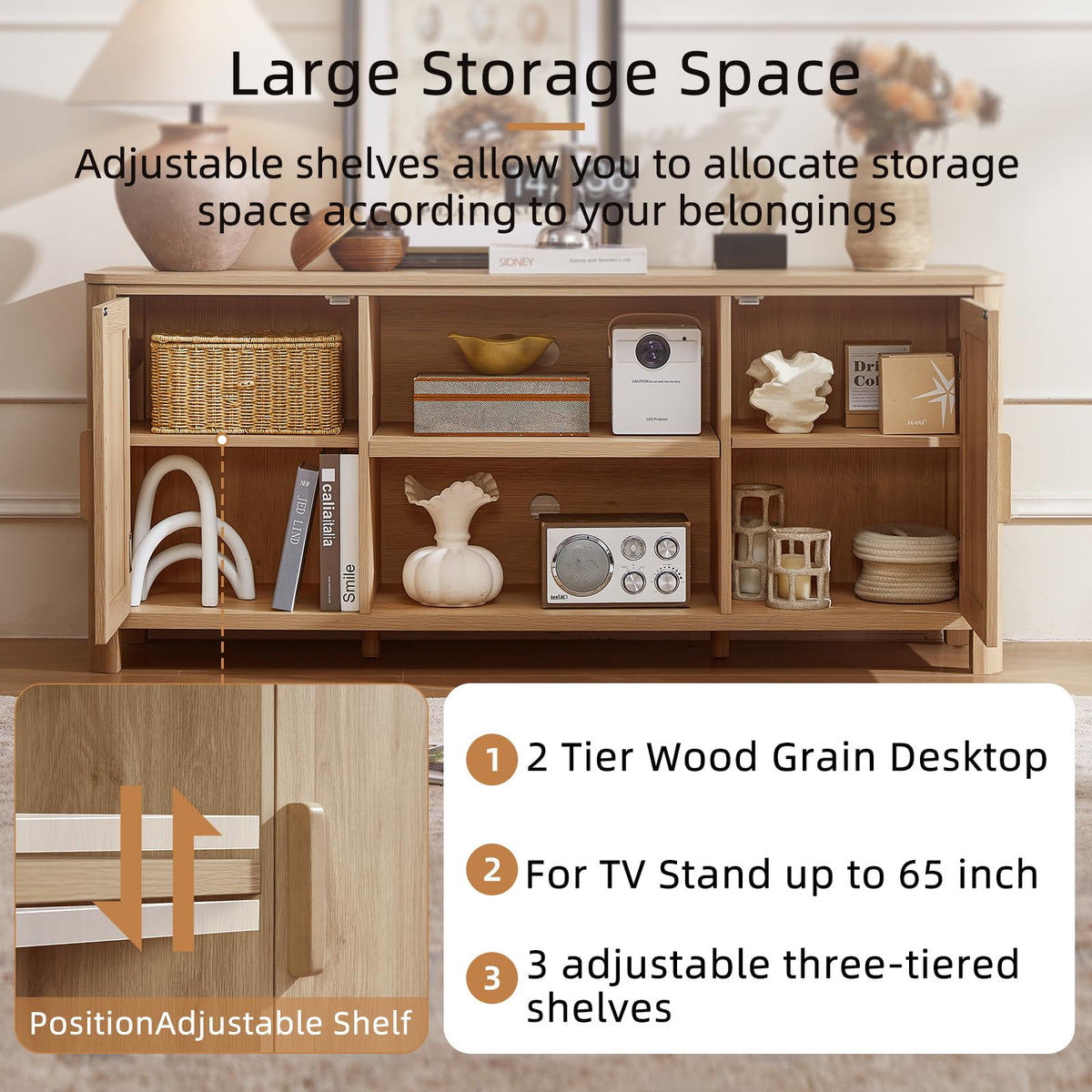 Joaxswe Farmhouse 55" Natural Oak Tv Stand, Tv Consoles for Living Room