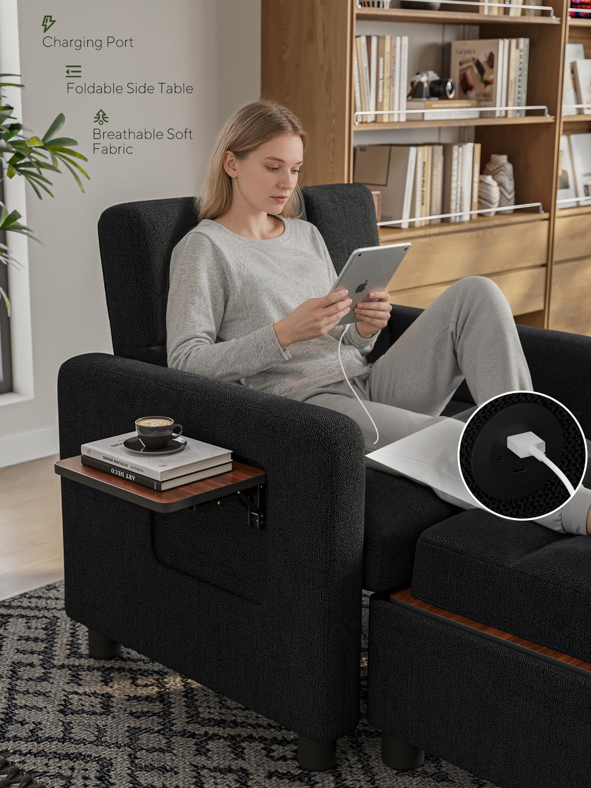 TROMIRY Convertible Sleeper Chair 3 in 1 Pull Out Sofa Bed | Single Sofa Bed with Storage Ottoman and Adjustable Backrest | Reading Chair with Foldable Table & USB Port, Black
