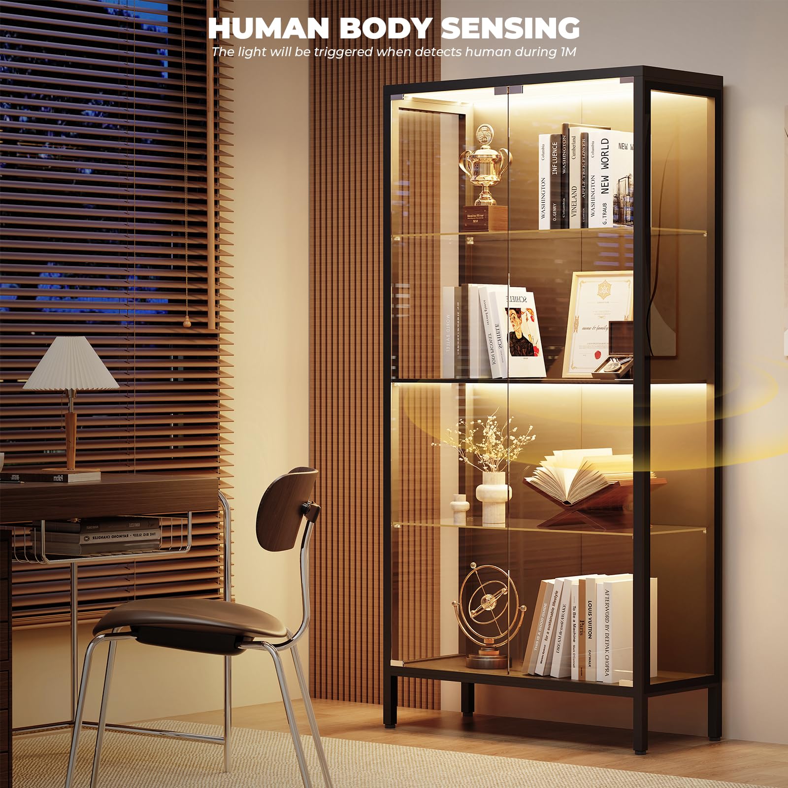 Glass Display Cabinet with LED Lights & Motion Sensor