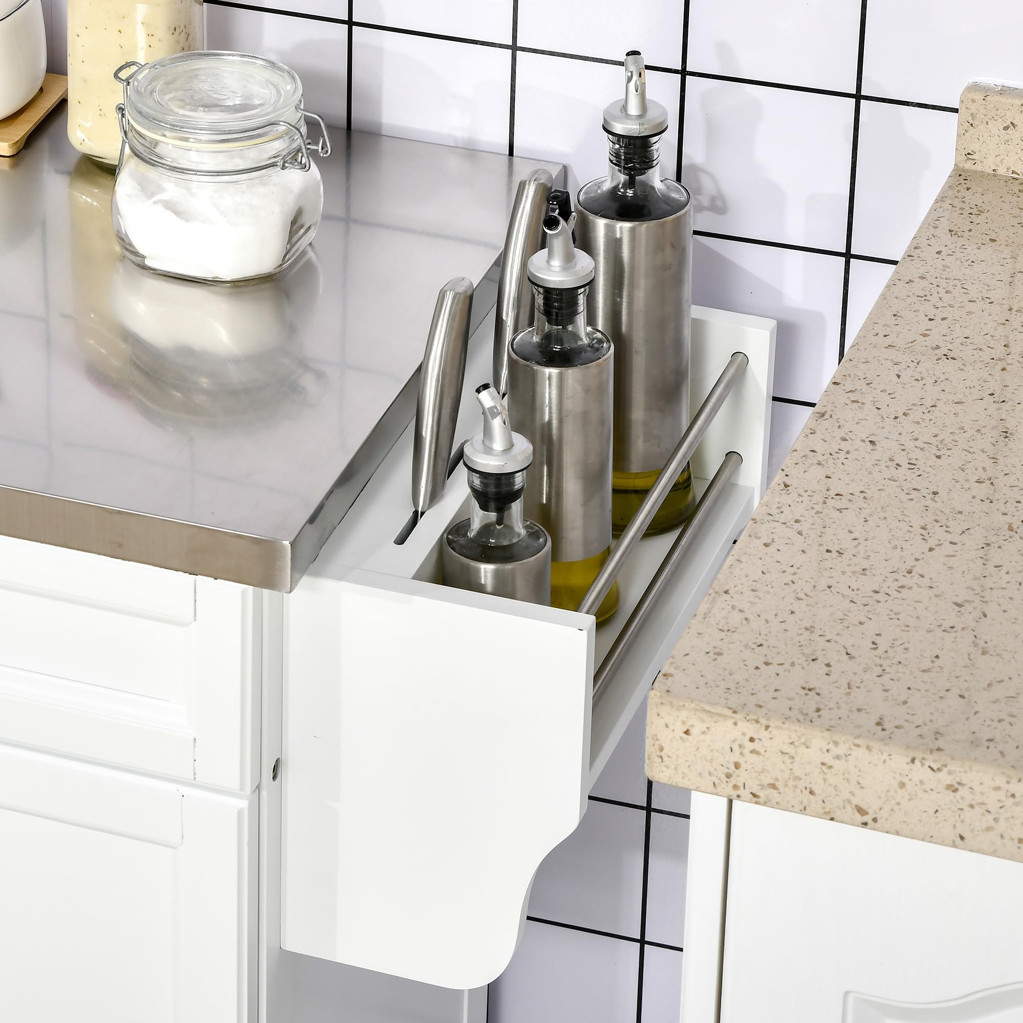 Rolling Kitchen Island with Stainless Steel Countertop
