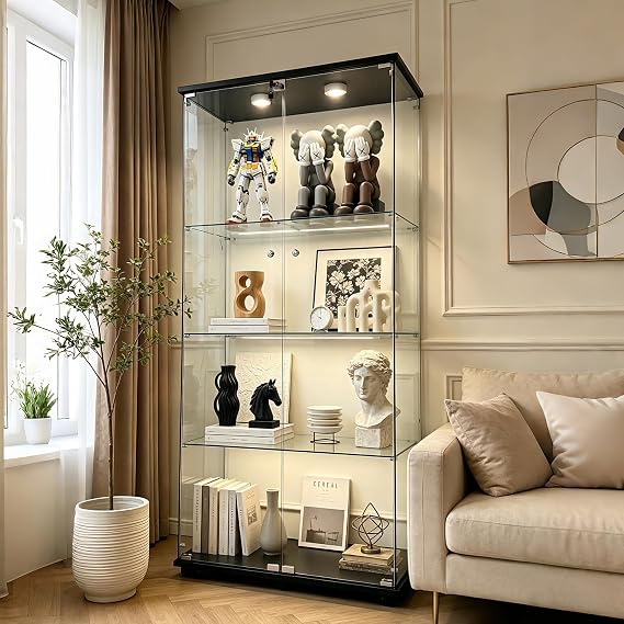 4-Shelf Locking Glass Display Cabinet