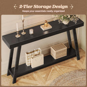 Huuger Console Table with Charging Station, USB-C Port, 2 Tiers Entryway Table, 53.9 Inch Sofa Table with Metal Legs, Entry Hallway Table with Thicker Desktop, Modern Behind Couch Table, Black