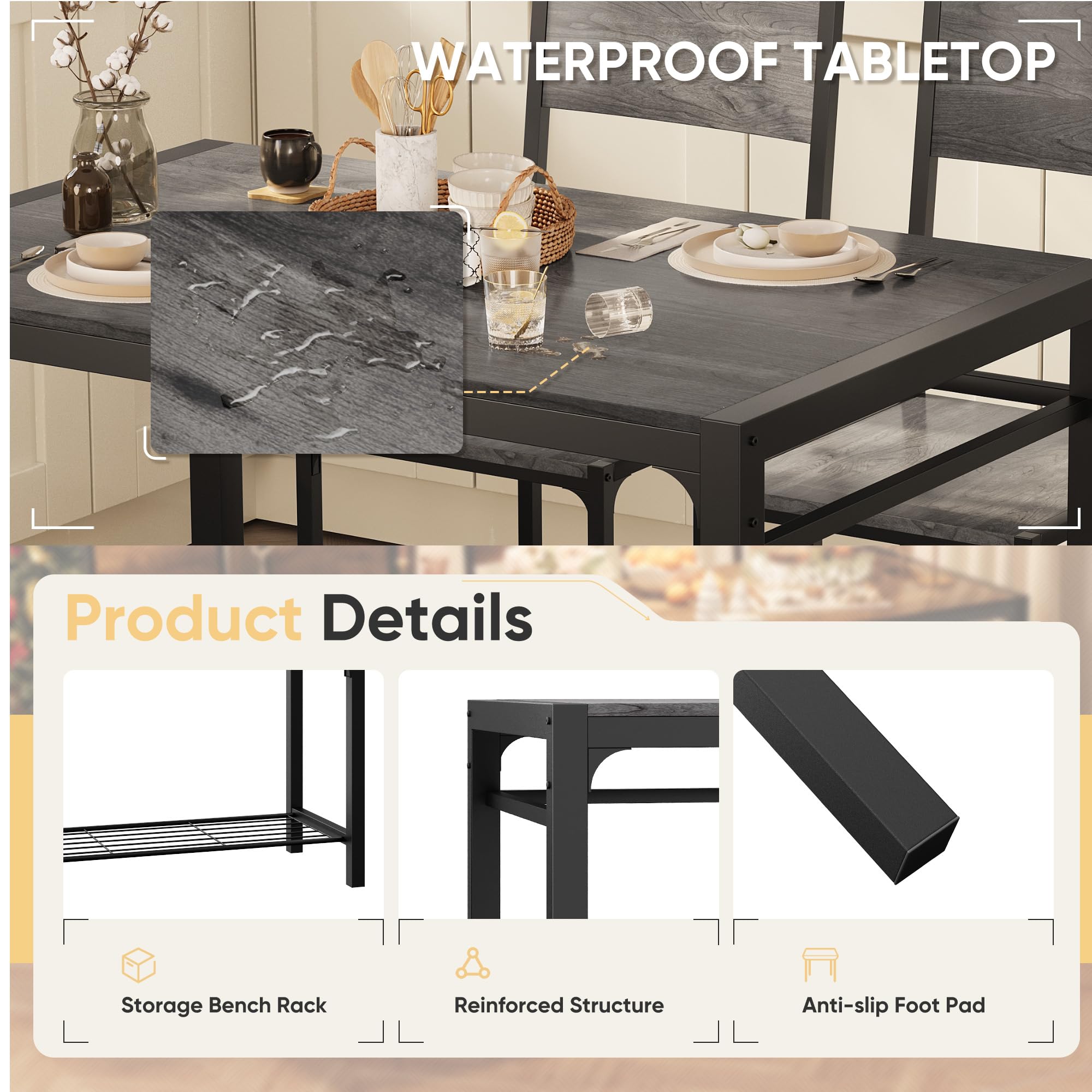 4-Piece Dining Set with Bench for 4
