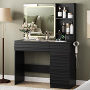 Makeup Vanity Desk with Lights, 4 Drawers & Open Shelves