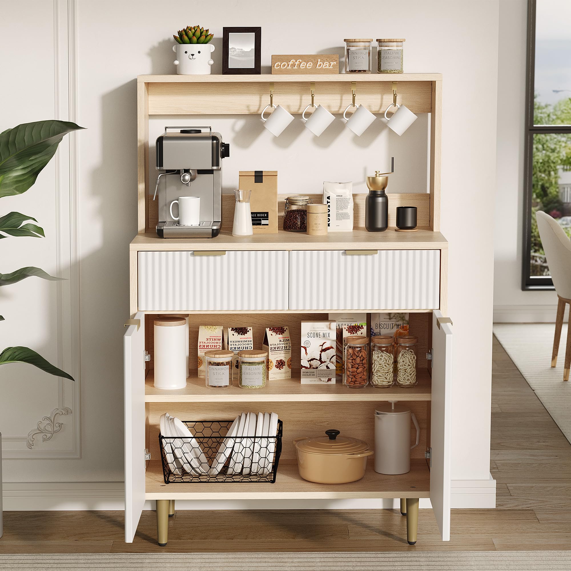 Modern Wood Sideboard Buffet Cabinet with Adjustable Shelves and 2 Drawers, Versatile Storage Console Table for Dining Room, Kitchen, Living Room, or Entryway, Organizer Solution