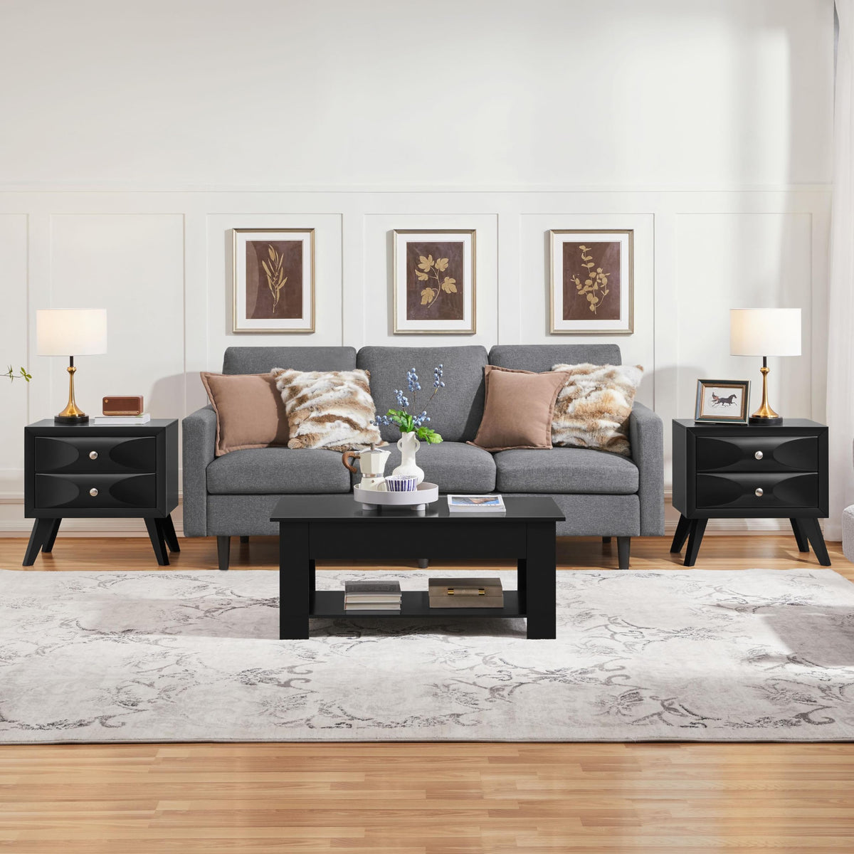 Black 2-Drawer Nightstand