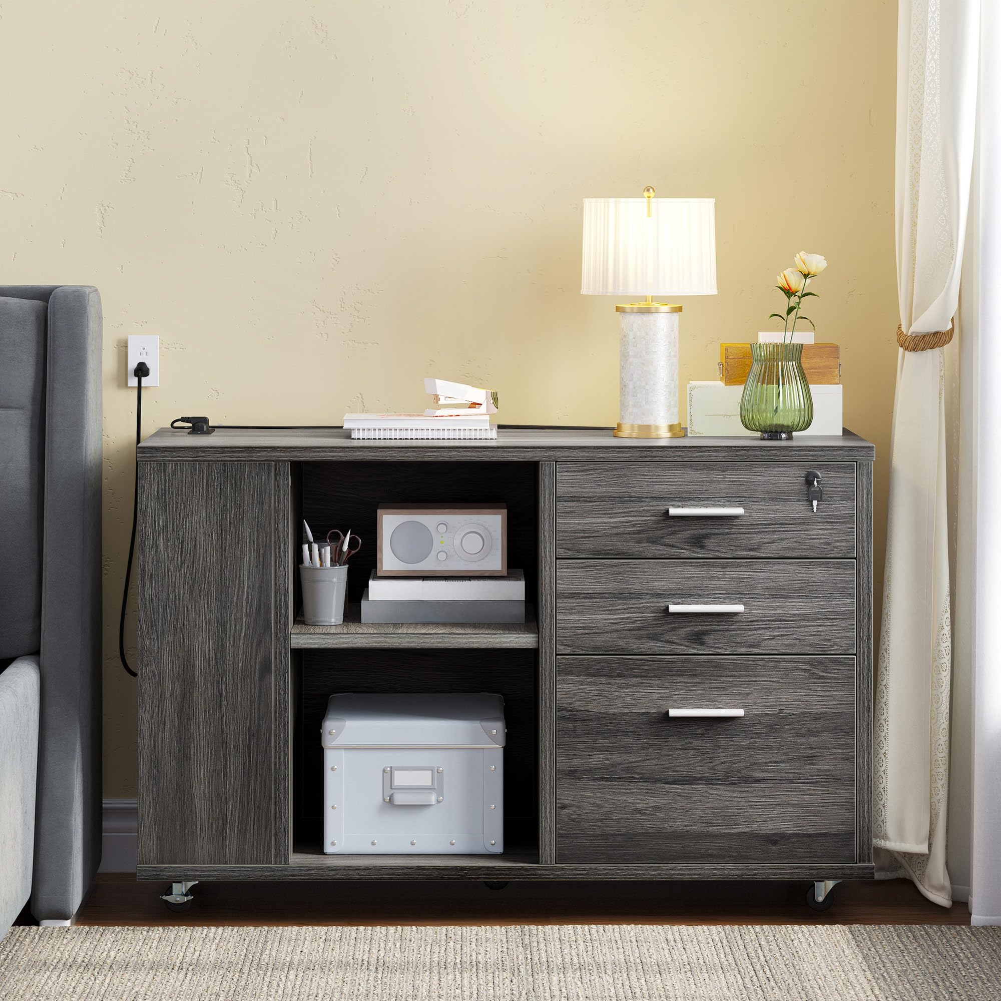 Mobile Lateral Filing Cabinet with Charging Station