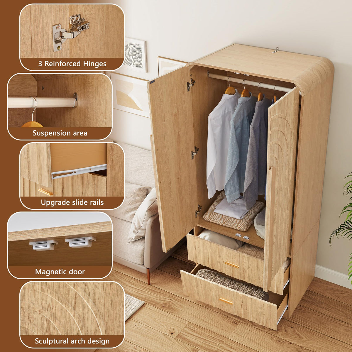 Arched Fluted Wardrobe with Drawers