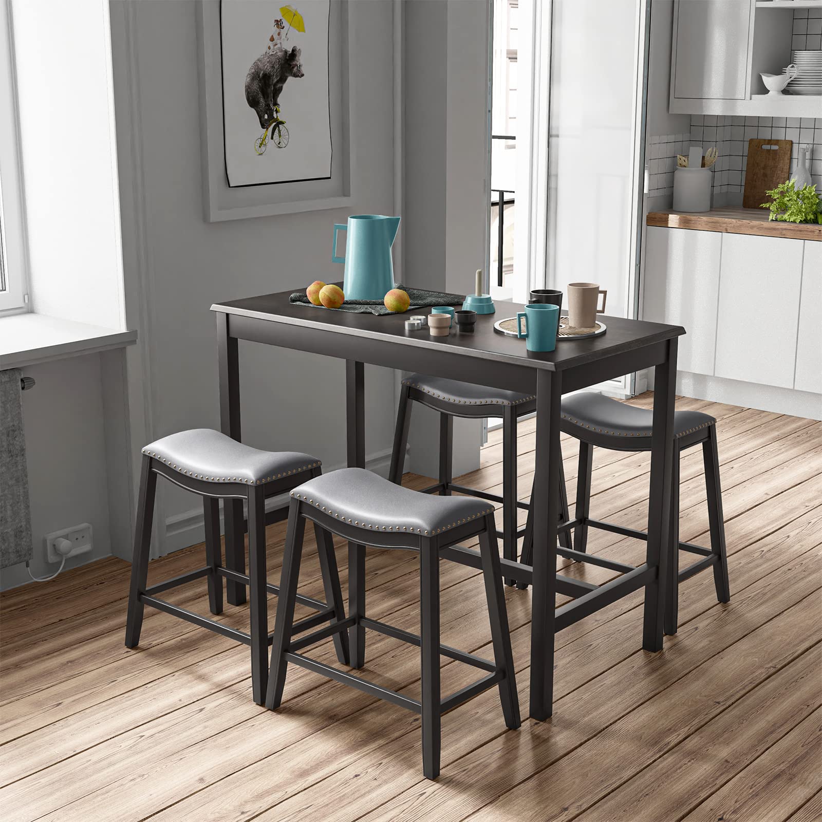 5-Piece Counter Height Bar Table & Saddle Stool Set