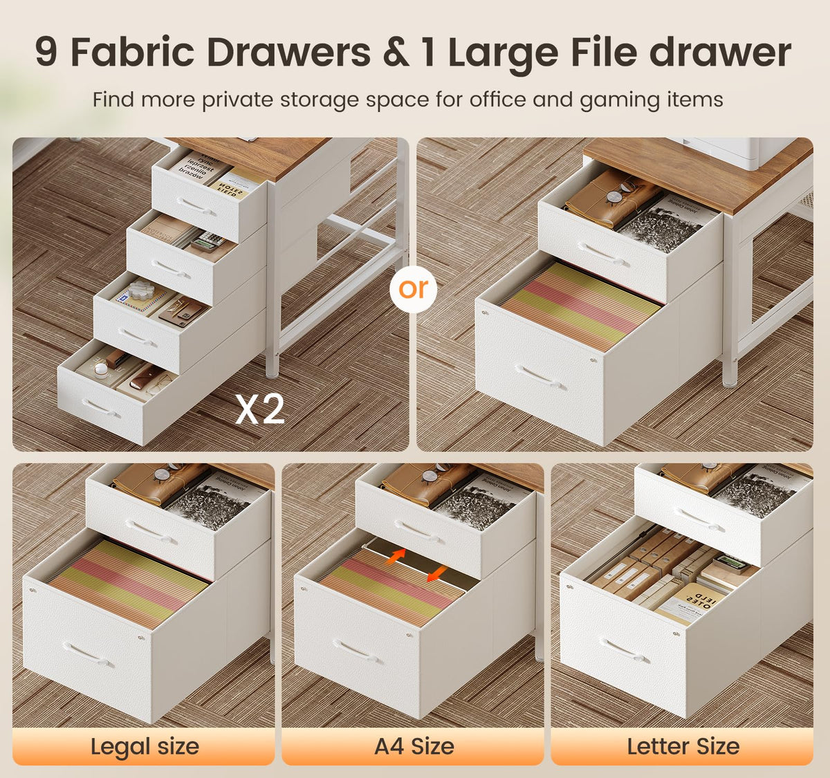 95'' 2 Person Desk with 10 Drawers, Outlets & LED for Gaming, Home Office