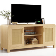 TV Stand with Power Outlet & Rattan Doors – Fits TVs up to 65"