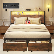 Bed Frame with Storage Headboard, Charging Station & LED