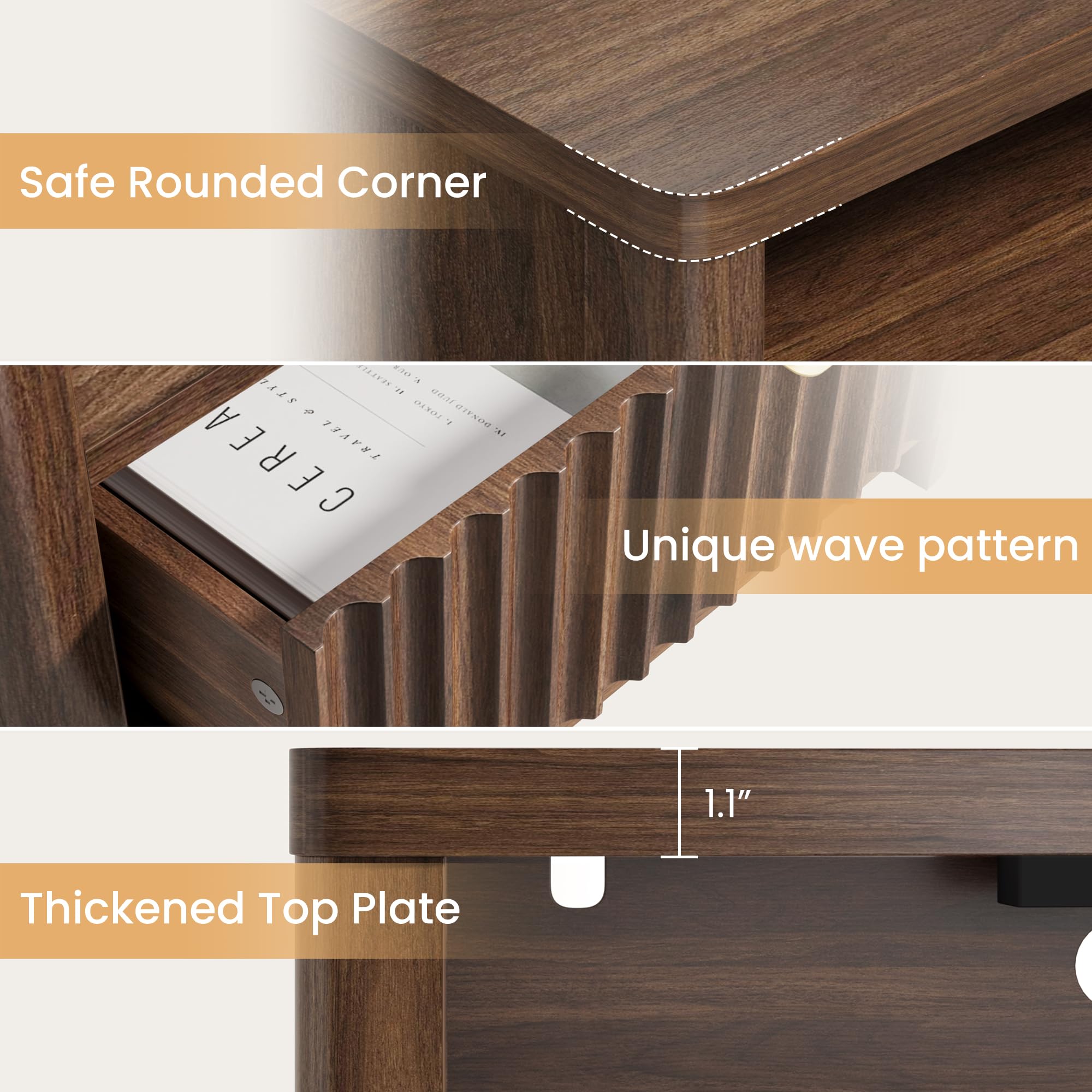 Nightstand with Charging Station & 2 Drawers