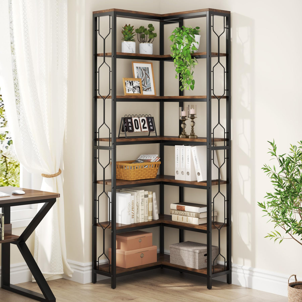 Tribesigns Corner Shelf, 7-Tier Industrial Corner Bookshelf and Bookcase