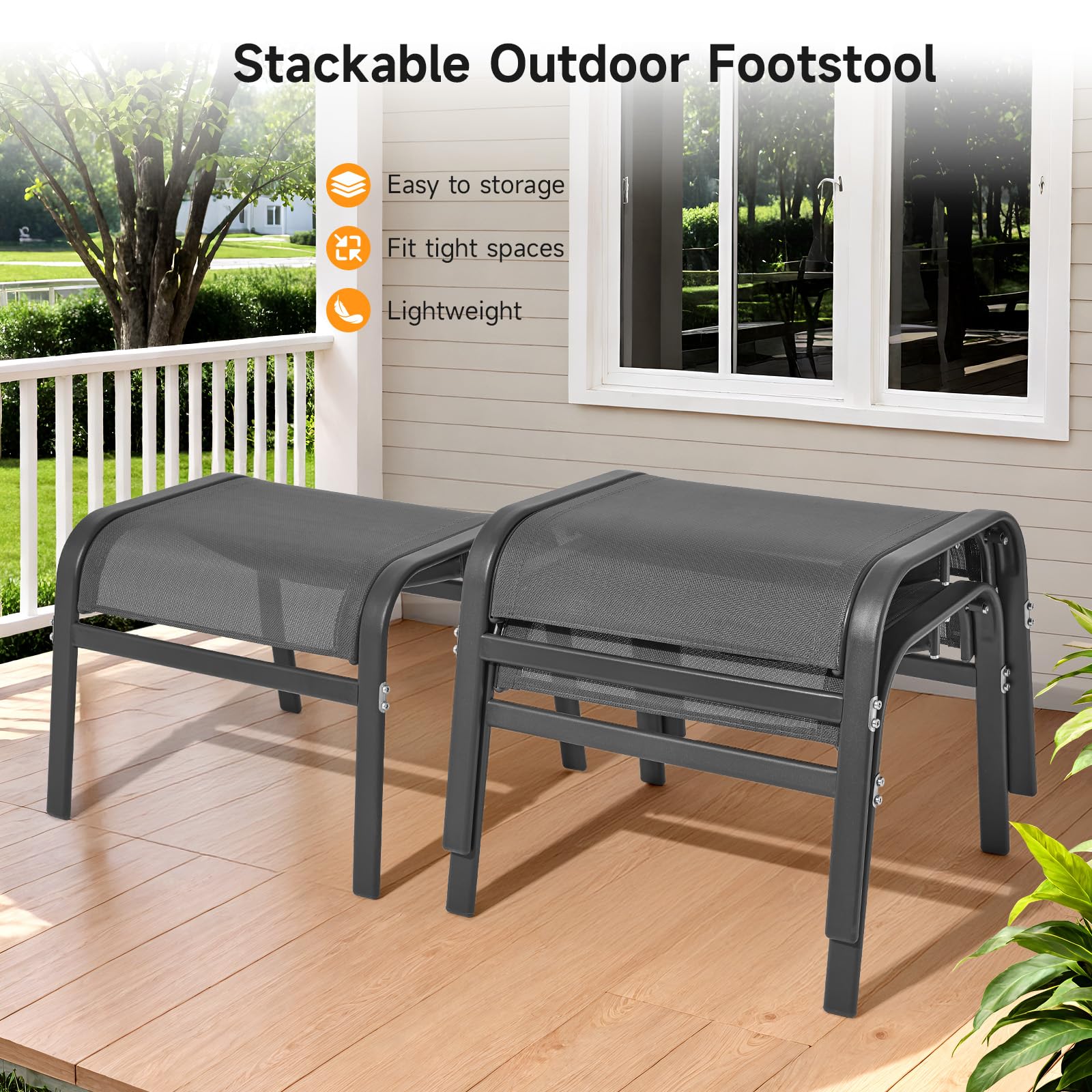 Outdoor Ottoman Set of 2 – Stackable Patio Foot Stool