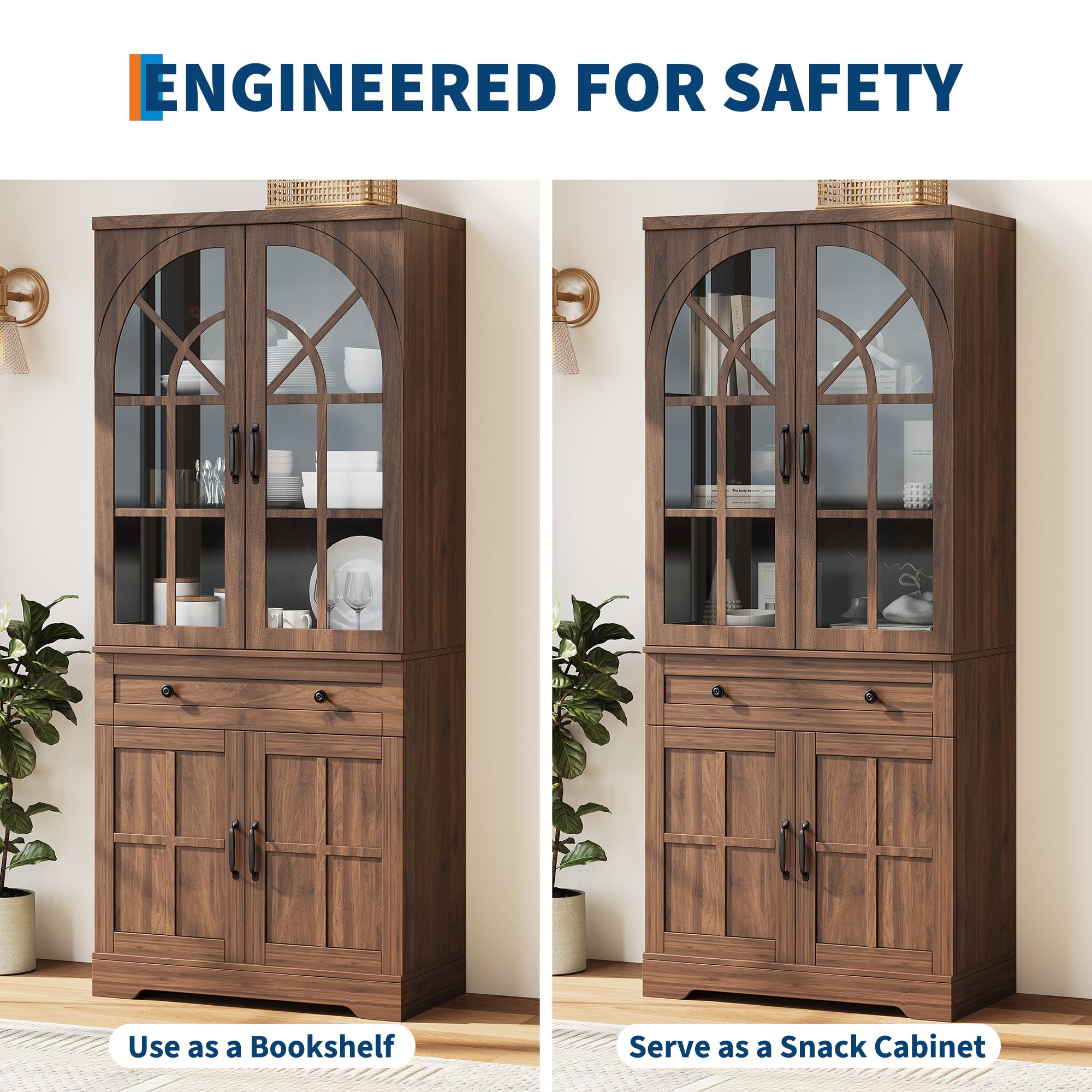 Farmhouse Pantry Cabinet with Tempered Glass Doors
