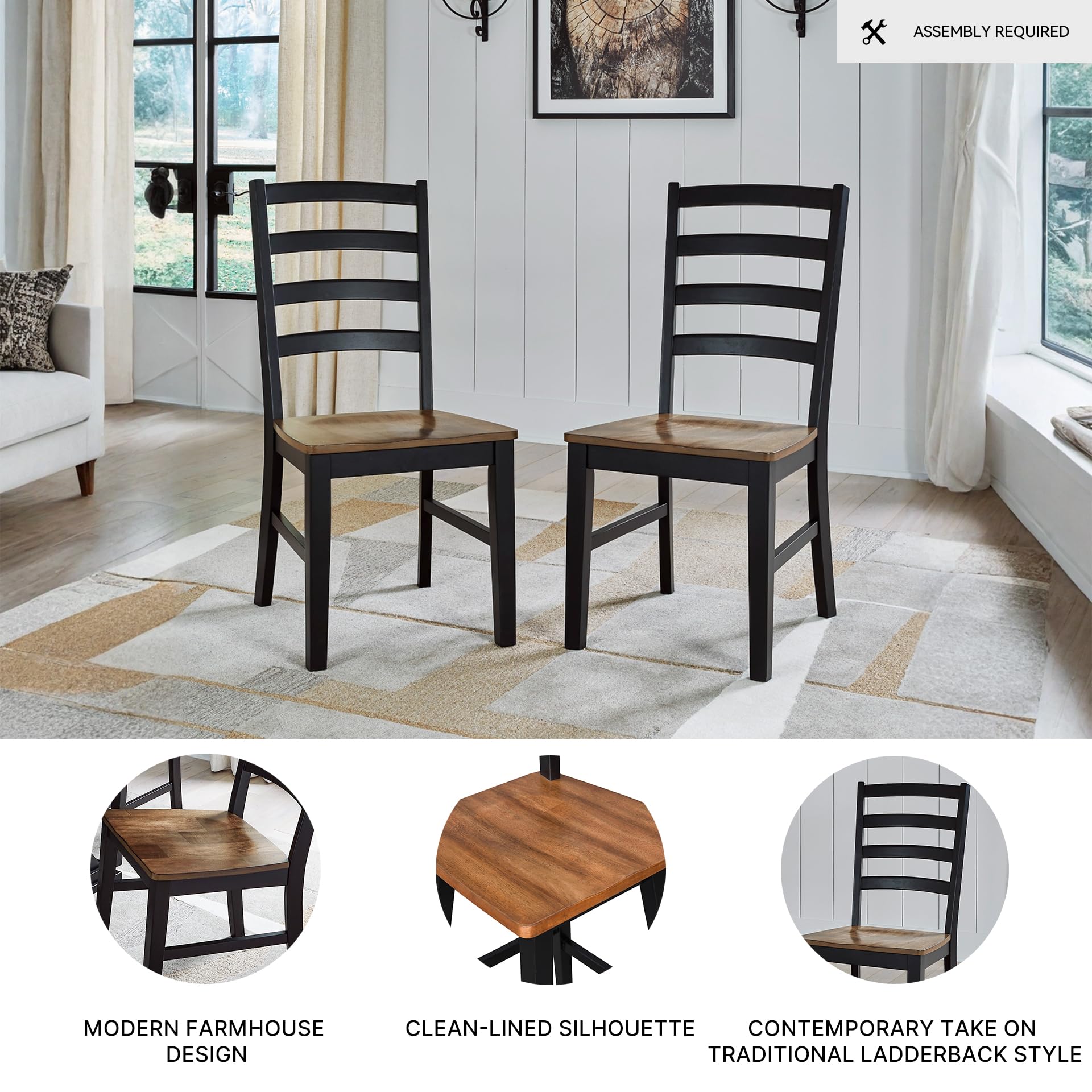 Ladderback Dining Chairs, Set of 2