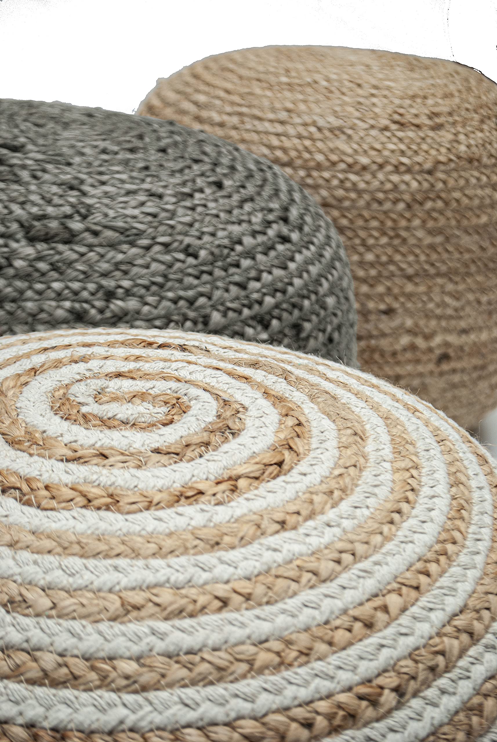 Chardin home- Natural Braided Ottoman Pouf - Cozy & Bohemian Jute/Hemp Hand Crafted Casual Seating for Home, Office, Bedroom, 18"x18"x14". (Golden Brown)