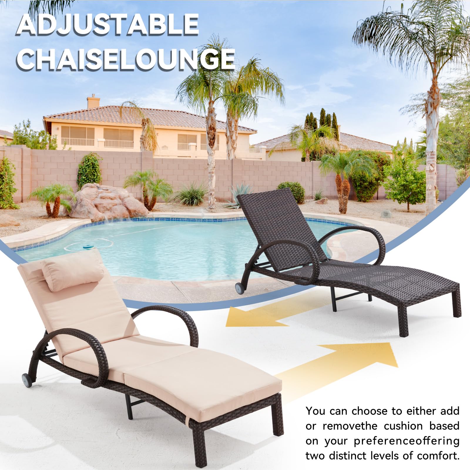 Outdoor Wicker Chaise Lounge Set of 2