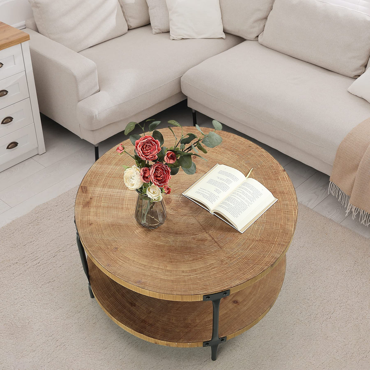 Round Two-Tier Wood Coffee Table