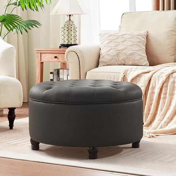 Round Storage Ottoman with Removable Top