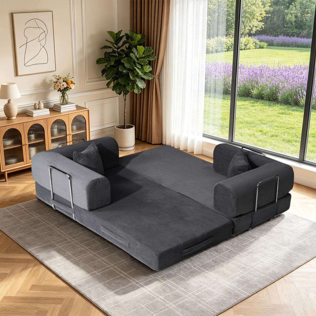 78" Convertible Sofa Bed,Folding Floor Couch,Boneless Bed Futon,Gray