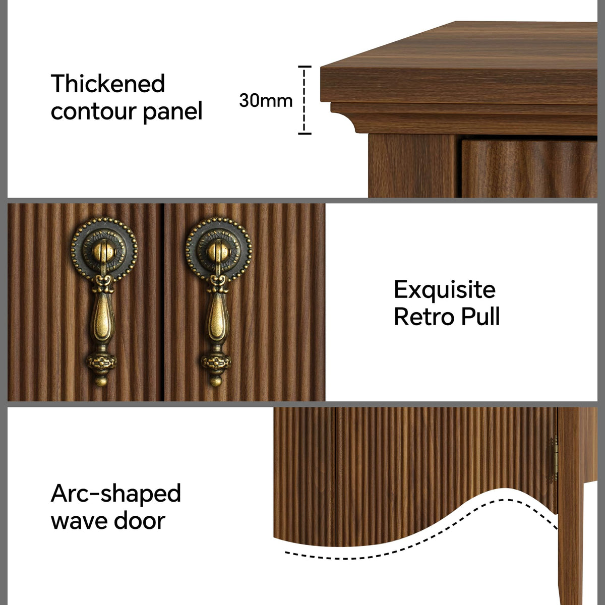 FUSUNBAO Set of 2 Nightstands with Charging Station&3 Fluted Drawers,Walnut