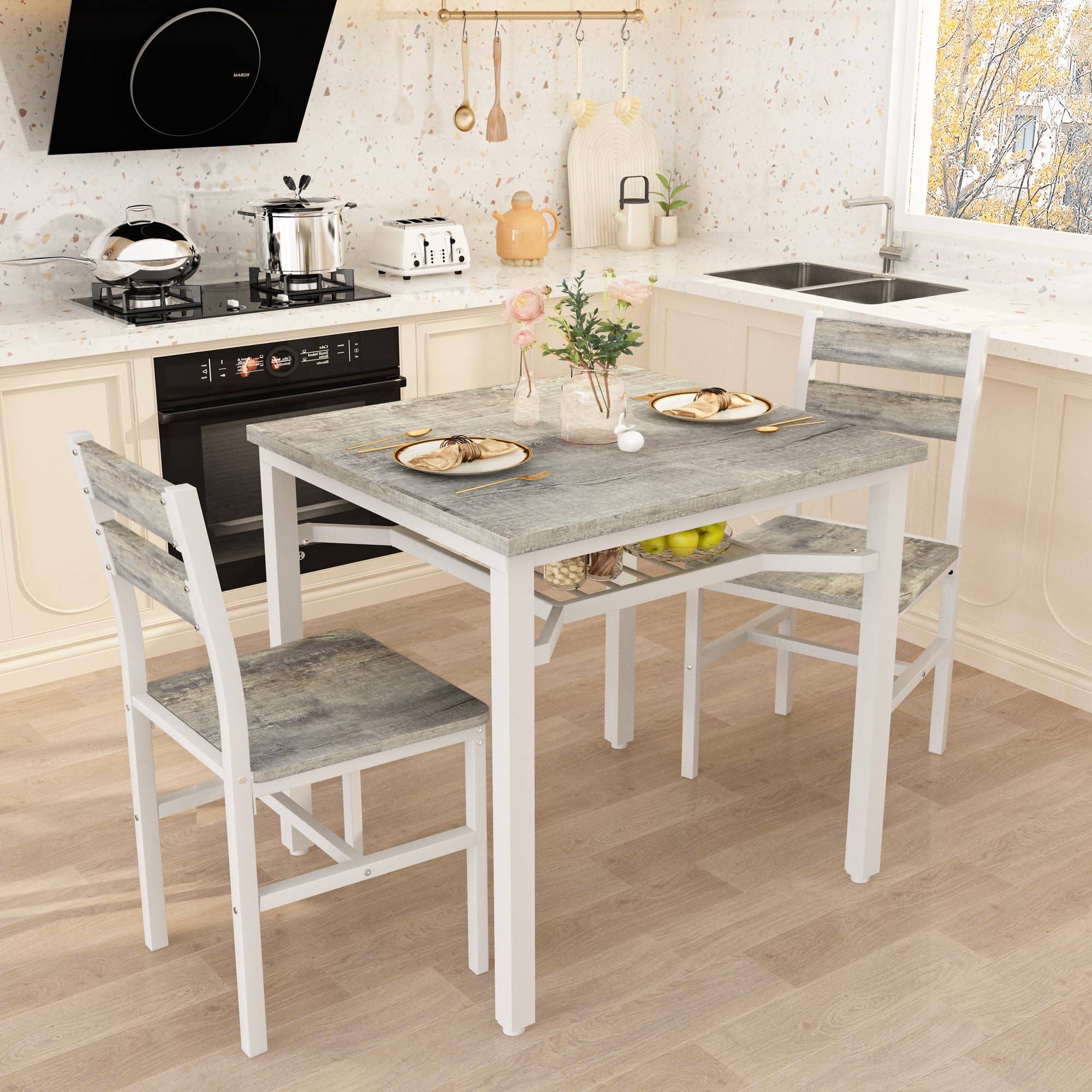3-Piece Farmhouse Dining Table Set for 2