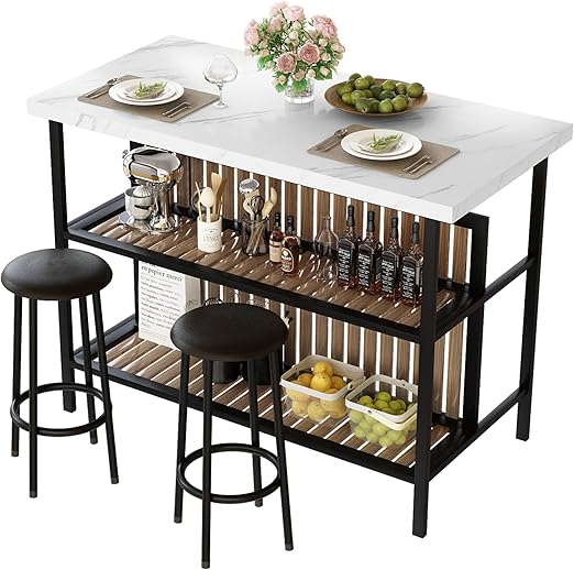 3-Piece Industrial Bar Table Set with Storage
