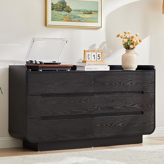 6-Drawer Curved Dresser with Hidden Handles