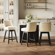 MALOL 27" Swivel Bar Stools Set of 3, Upholstered Barstools with Padded Seats and Solid Wood Legs, Counter Height Kitchen Stools for Kitchen Island, Breakfast Nook, Beige