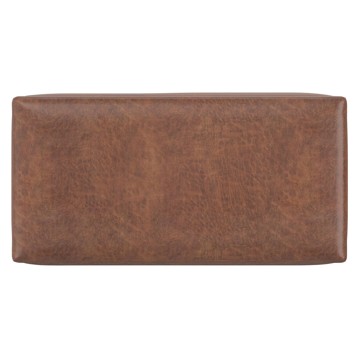 SIMPLIHOME Owen 36" Wide Vegan Leather Ottoman in Distressed Saddle Brown