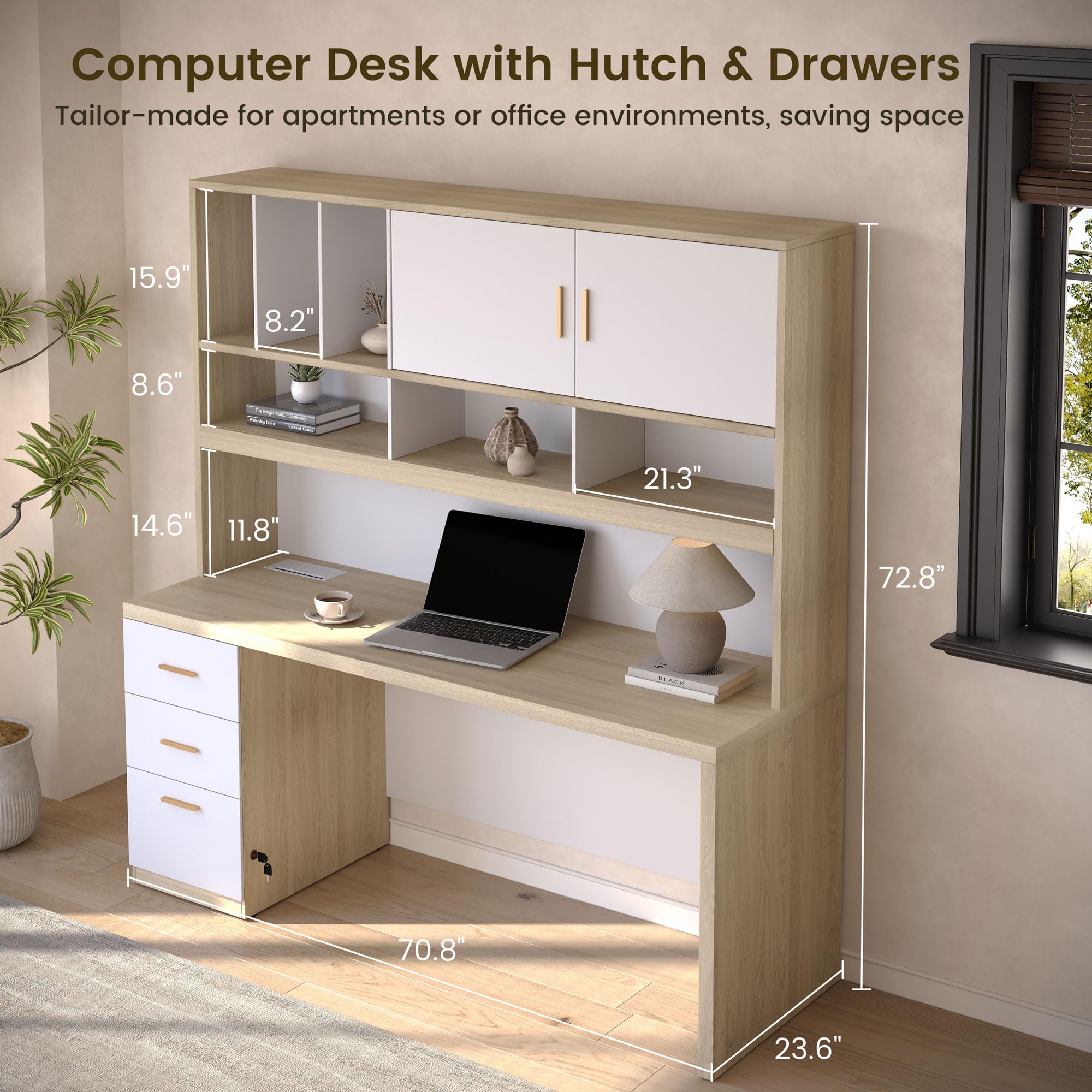 Electric Standing Desk Set with Hutch & Executive Desk