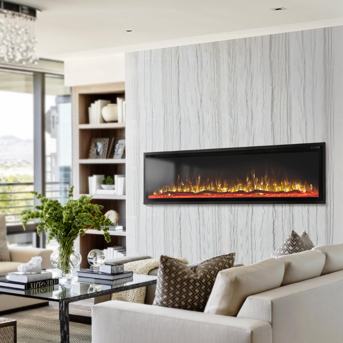 72" Electric Fireplace Inserts/Wall Mounted Ultra-Narrow Bezel Fireplace