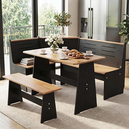 L-Shaped Corner Breakfast Nook Dining Table Set with Bench