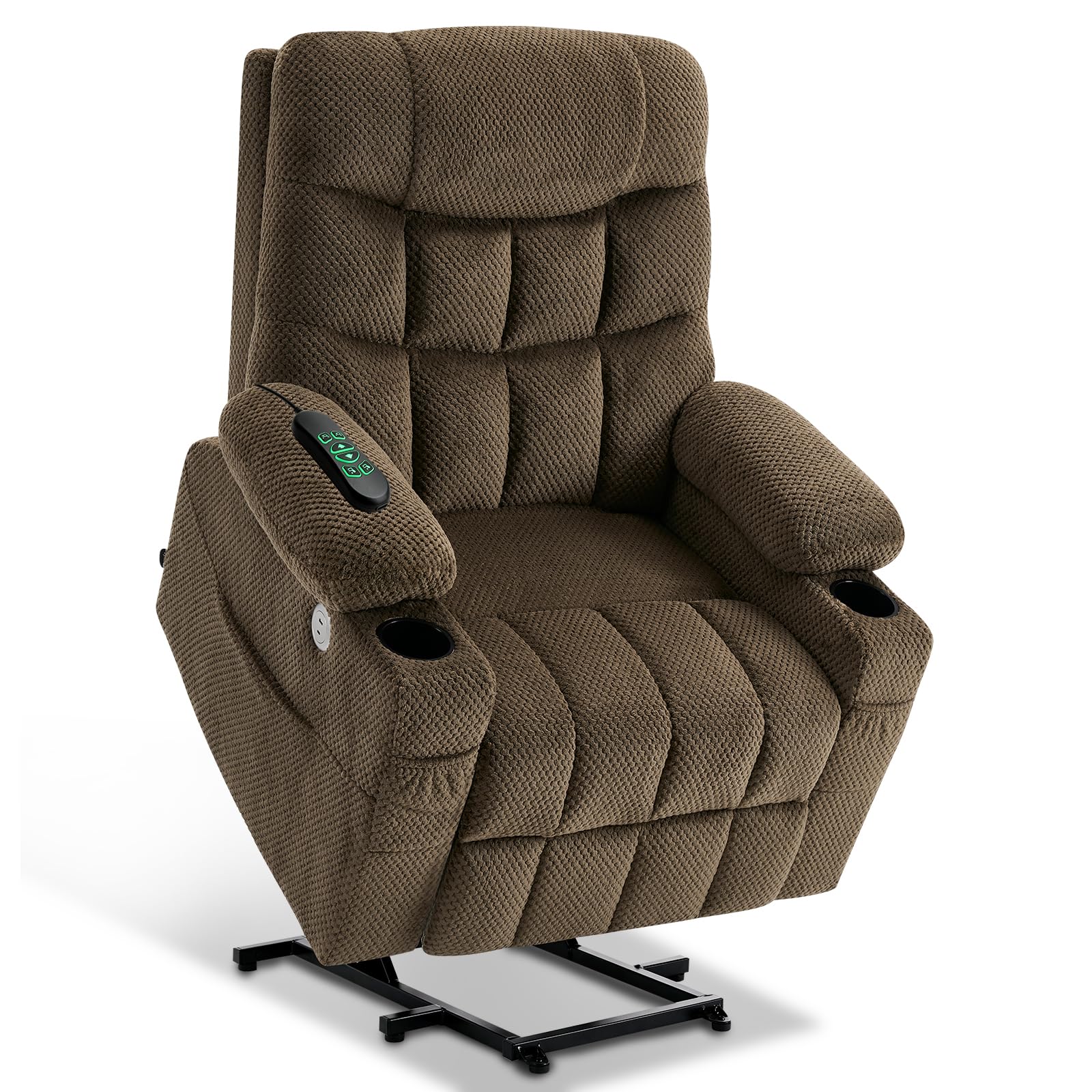 Syrhrei Dual Motor Extra Wide Power Lift Chair for Elderly, Infinite Position, 170° Lay Flat, Heavy Duty Lift Recliner Chair for Big and Tall with Extended Footrest(Plush Flannel,Brown)