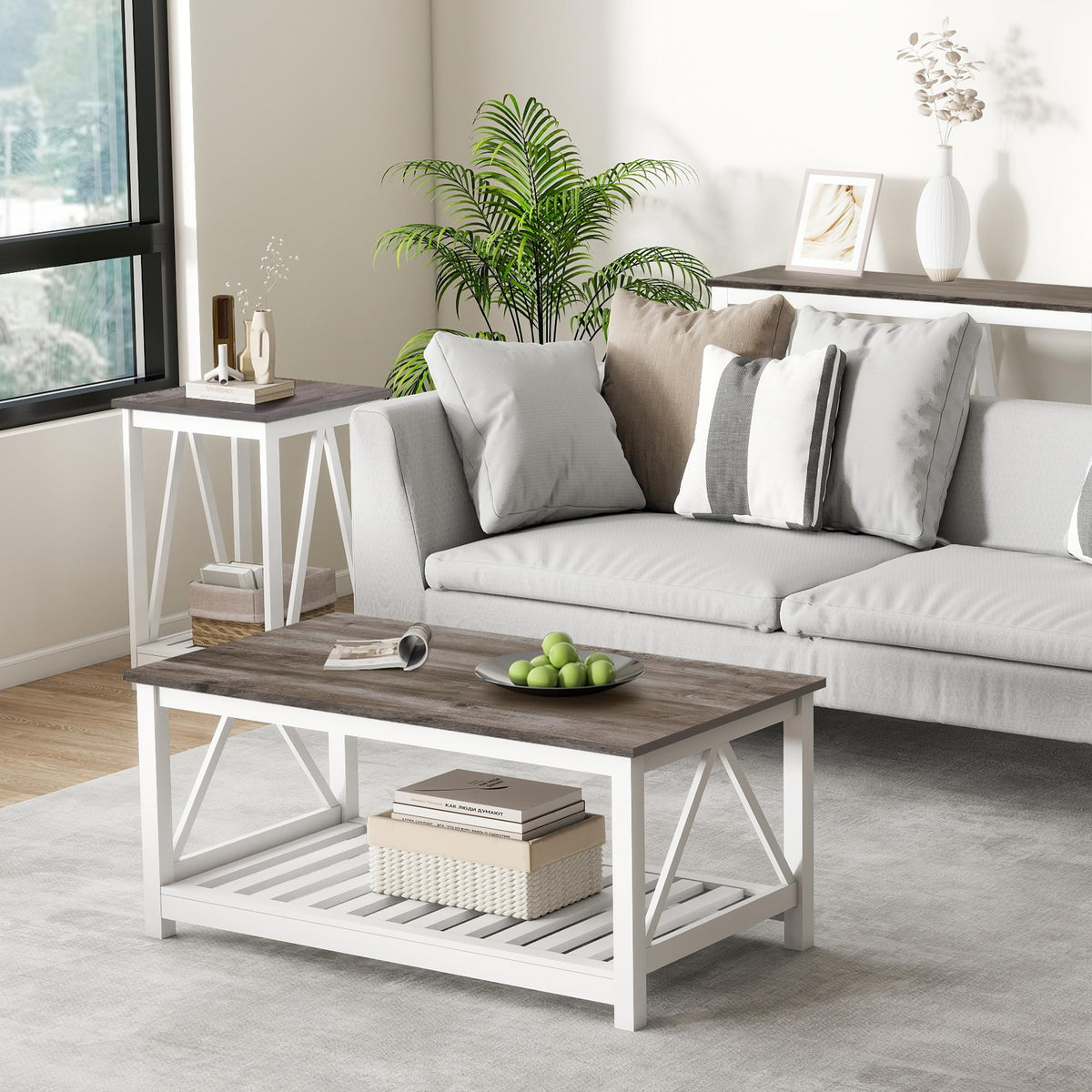 Coffee Table with Storage Small White Farmhouse Coffee Table for Livingroom